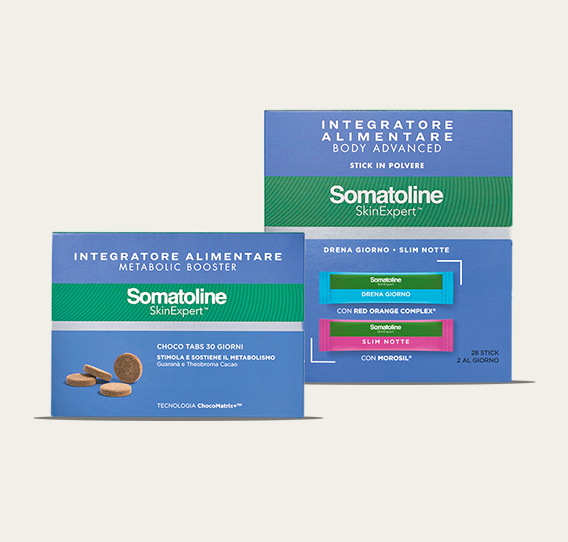 Prodotti Somatoline - confezione di integratori e due tubi di crema